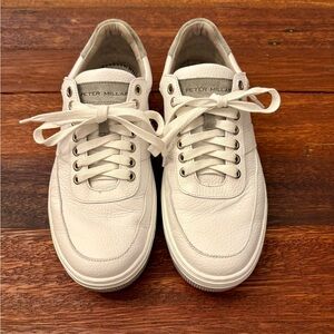 Peter Millar White Pebble Grain Leather Vantage Sneakers Men's Size 9